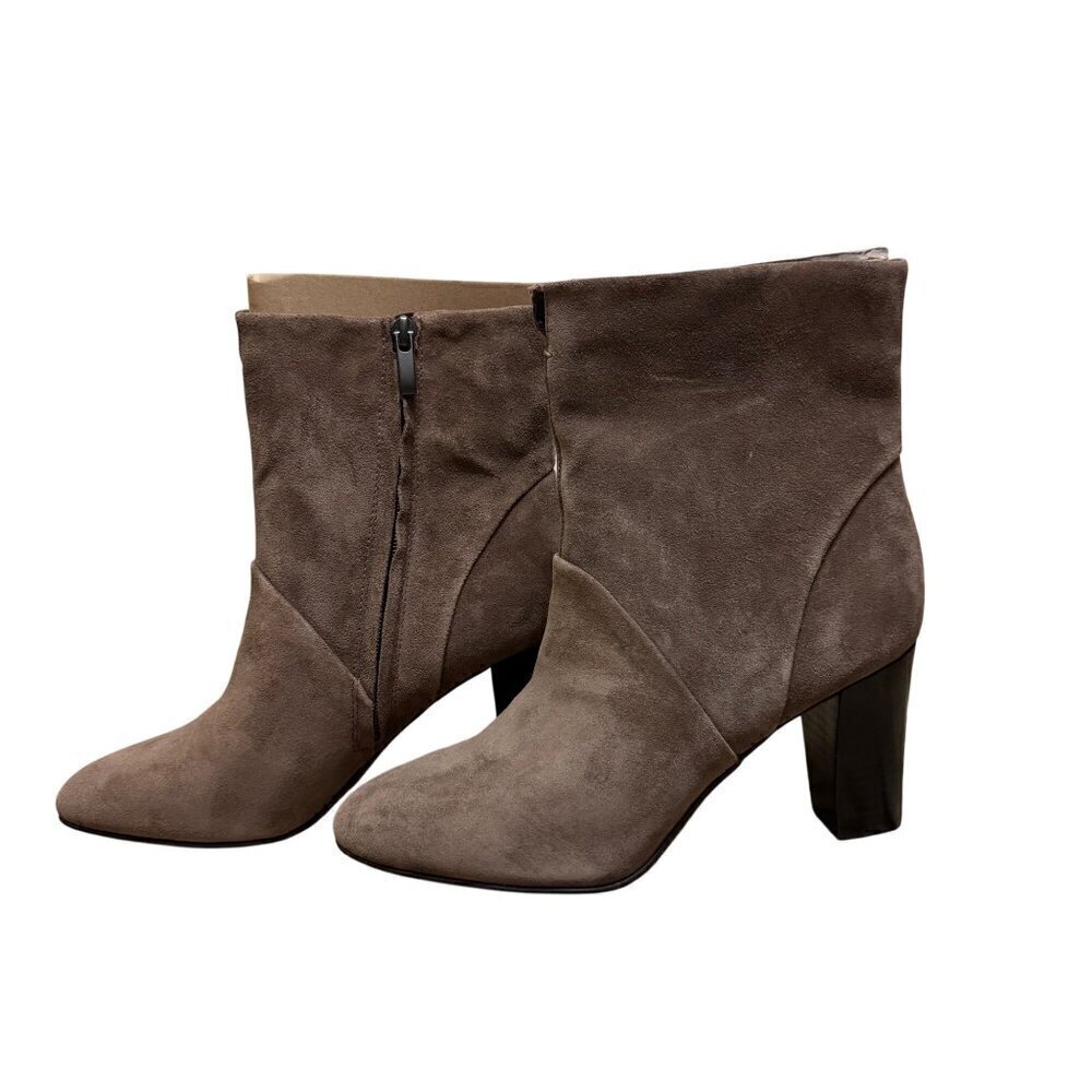 Franco Sarto Brown Suede Ankle Boots Block Heel Zip Sz 8.5 NWOT